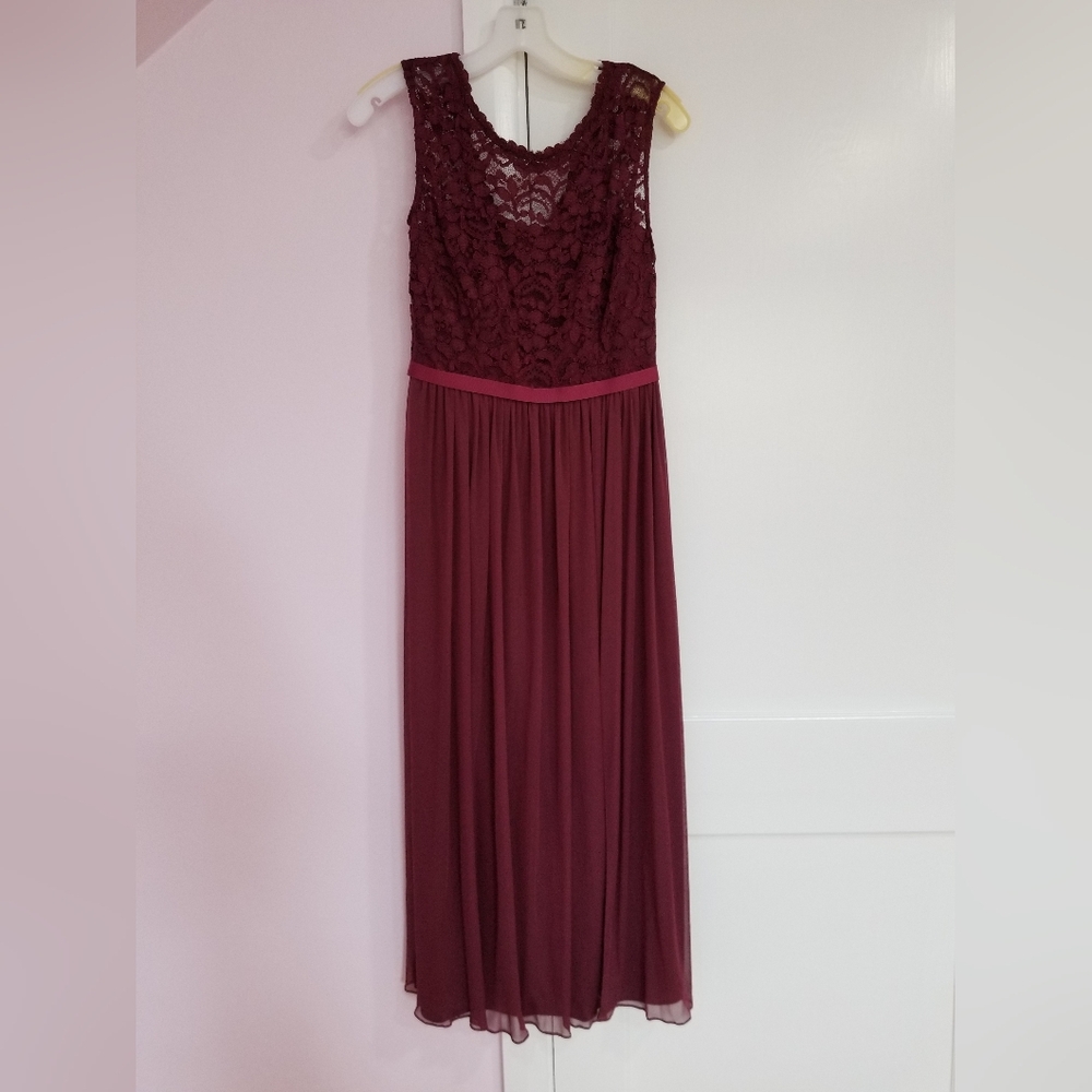 David's Bridal Burgundy Lace Maxi Dress